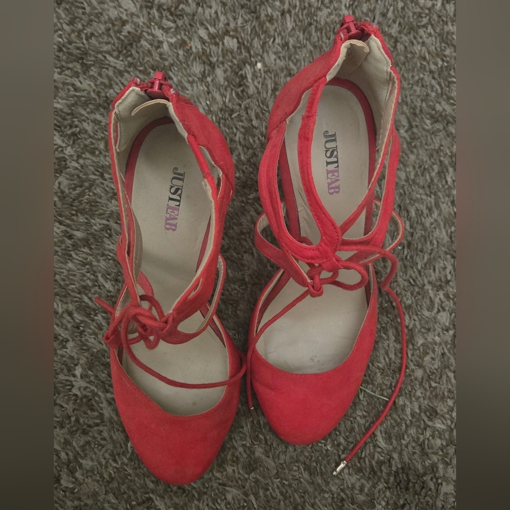 JustFab Vibrant Red Lace-Up Heels